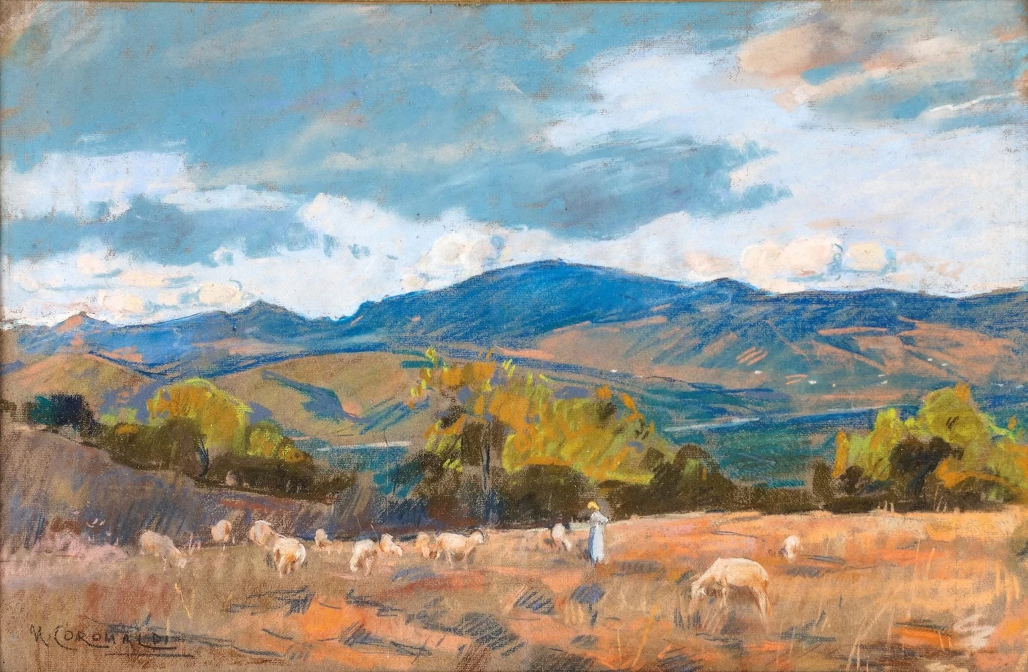 Paesaggio con pastorella e gregge